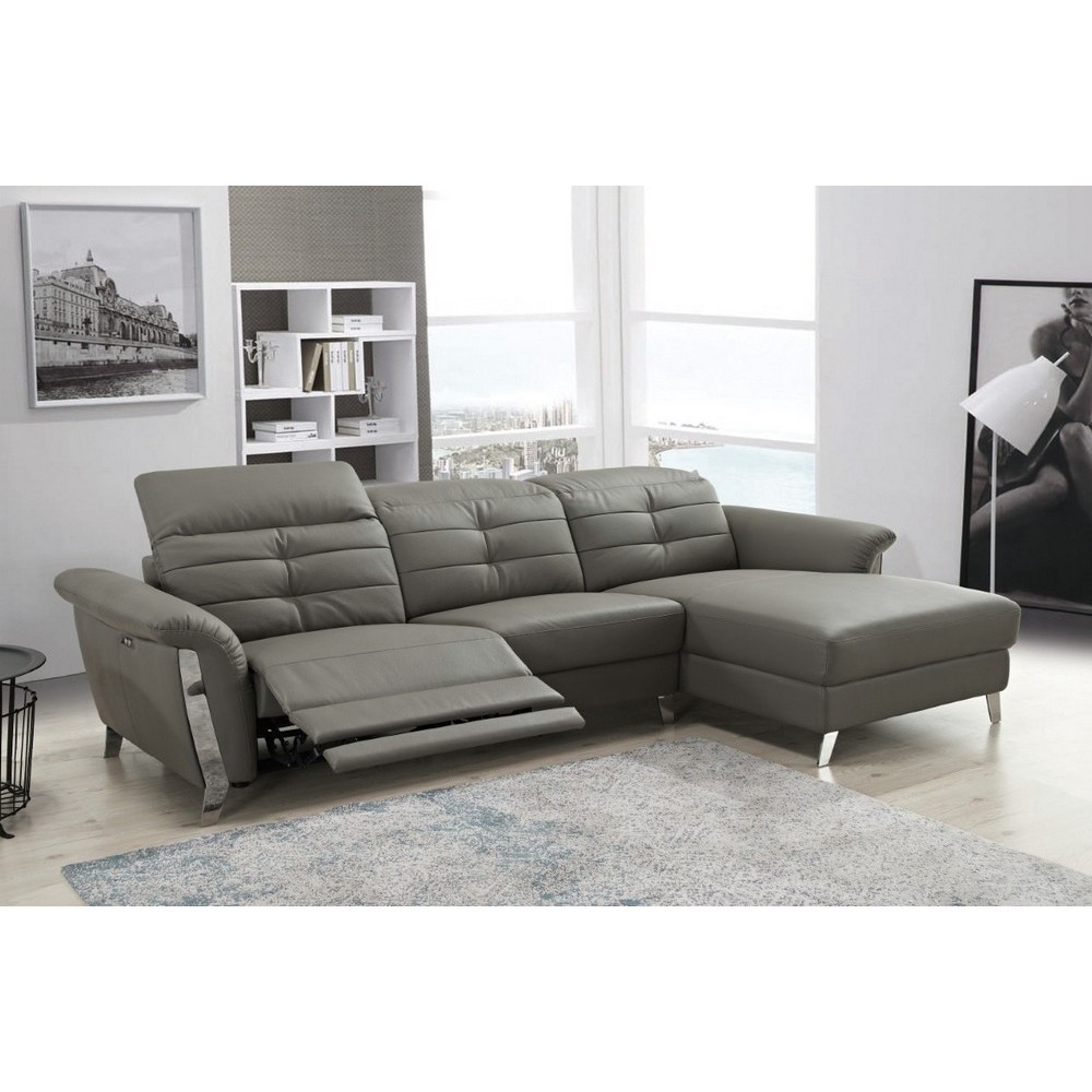 Canapé d'angle avec un relax électrique en cuir de buffle italien de luxe 5 places BEAURELAX gris foncé, angle droit, POUF OFFER Canapé d'angle avec un relax électrique en cuir de buffle italien de luxe 5 places BEAURELAX gris foncé, angle droit, POUF OFFER