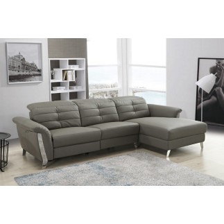 Canapé d'angle avec un relax électrique en cuir de buffle italien de luxe 5 places BEAURELAX gris foncé, angle droit, POUF OFFER
