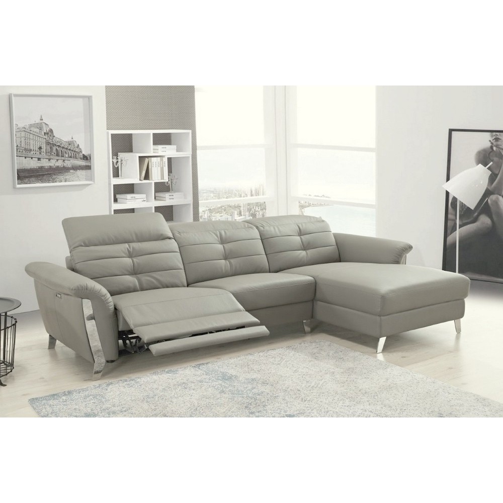 Canapé d'angle avec un relax électrique en cuir de buffle italien de luxe 5 places BEAURELAX gris clair, angle droit, POUF OFFER Canapé d'angle avec un relax électrique en cuir de buffle italien de luxe 5 places BEAURELAX gris clair, angle droit, POUF OFFER