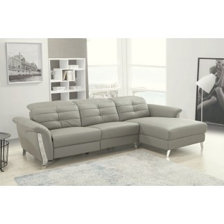 Canapé d'angle avec un relax électrique en cuir de buffle italien de luxe 5 places BEAURELAX gris clair, angle droit, POUF OFFER