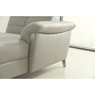 Canapé d'angle avec un relax électrique en cuir de buffle italien de luxe 5 places BEAURELAX gris clair, angle droit, POUF OFFER