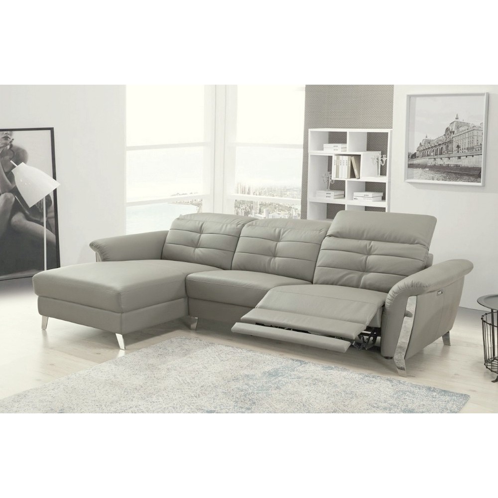 - Canapé d'angle avec un relax électrique en cuir de buffle italien de luxe, 5 places BEAURELAX gris clair, angle gauche, POUF O - Canapé d'angle avec un relax électrique en cuir de buffle italien de luxe, 5 places BEAURELAX gris clair, angle gauche, POUF O