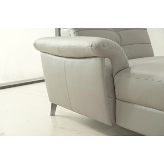 - Canapé d'angle avec un relax électrique en cuir de buffle italien de luxe, 5 places BEAURELAX gris clair, angle gauche, POUF O