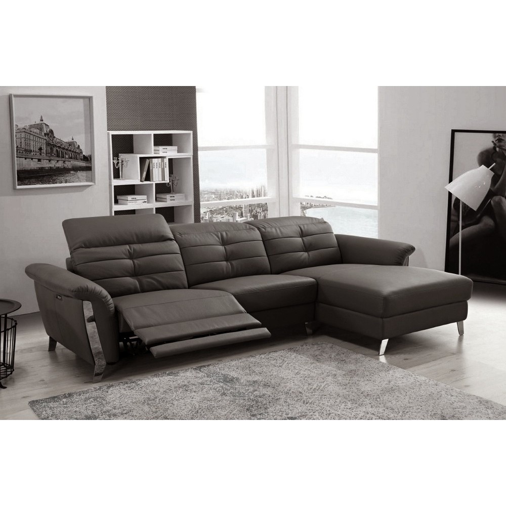 Canapé d'angle avec un relax électrique en cuir de buffle italien de luxe 5 places BEAURELAX noir, angle droit, POUF OFFERT Canapé d'angle avec un relax électrique en cuir de buffle italien de luxe 5 places BEAURELAX noir, angle droit, POUF OFFERT