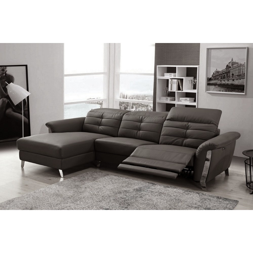 - Canapé d'angle avec un relax électrique en cuir de buffle italien de luxe, 5 places BEAURELAX noir, angle gauche, POUF OFFERT - Canapé d'angle avec un relax électrique en cuir de buffle italien de luxe, 5 places BEAURELAX noir, angle gauche, POUF OFFERT