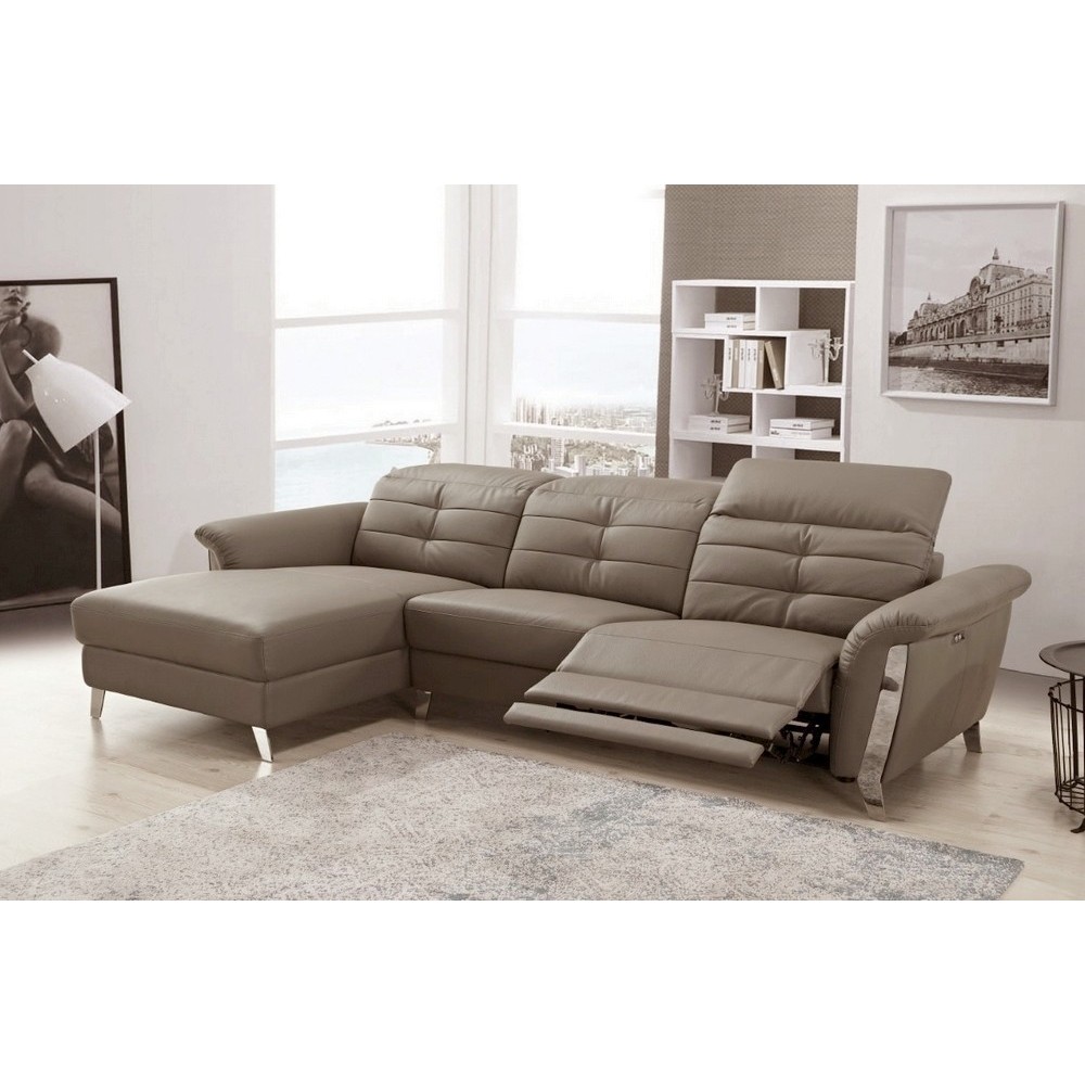 - Canapé d'angle avec un relax électrique en cuir de buffle italien de luxe, 5 places BEAURELAX moka, angle gauche, POUF OFFERT - Canapé d'angle avec un relax électrique en cuir de buffle italien de luxe, 5 places BEAURELAX moka, angle gauche, POUF OFFERT