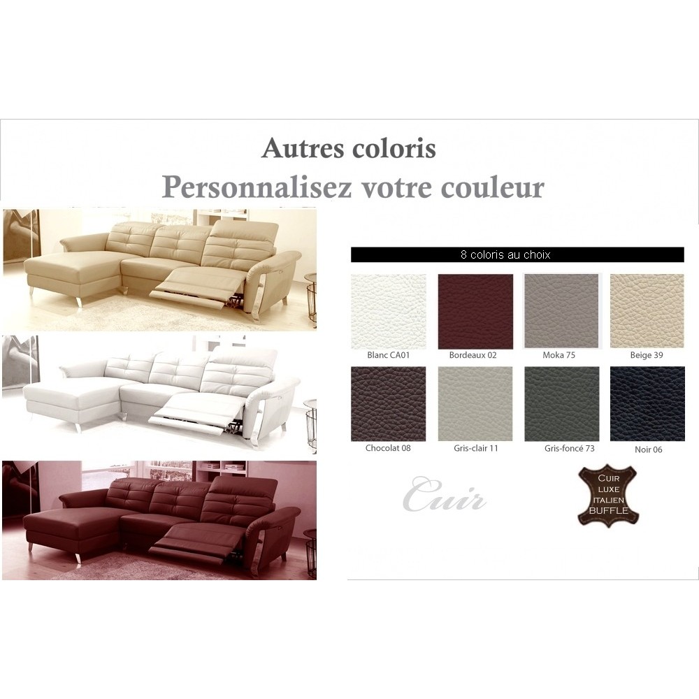 - Canapé d'angle avec un relax électrique en cuir de buffle italien de luxe, 5 places BEAURELAX couleur personnalisée, angle gau - Canapé d'angle avec un relax électrique en cuir de buffle italien de luxe, 5 places BEAURELAX couleur personnalisée, angle gau