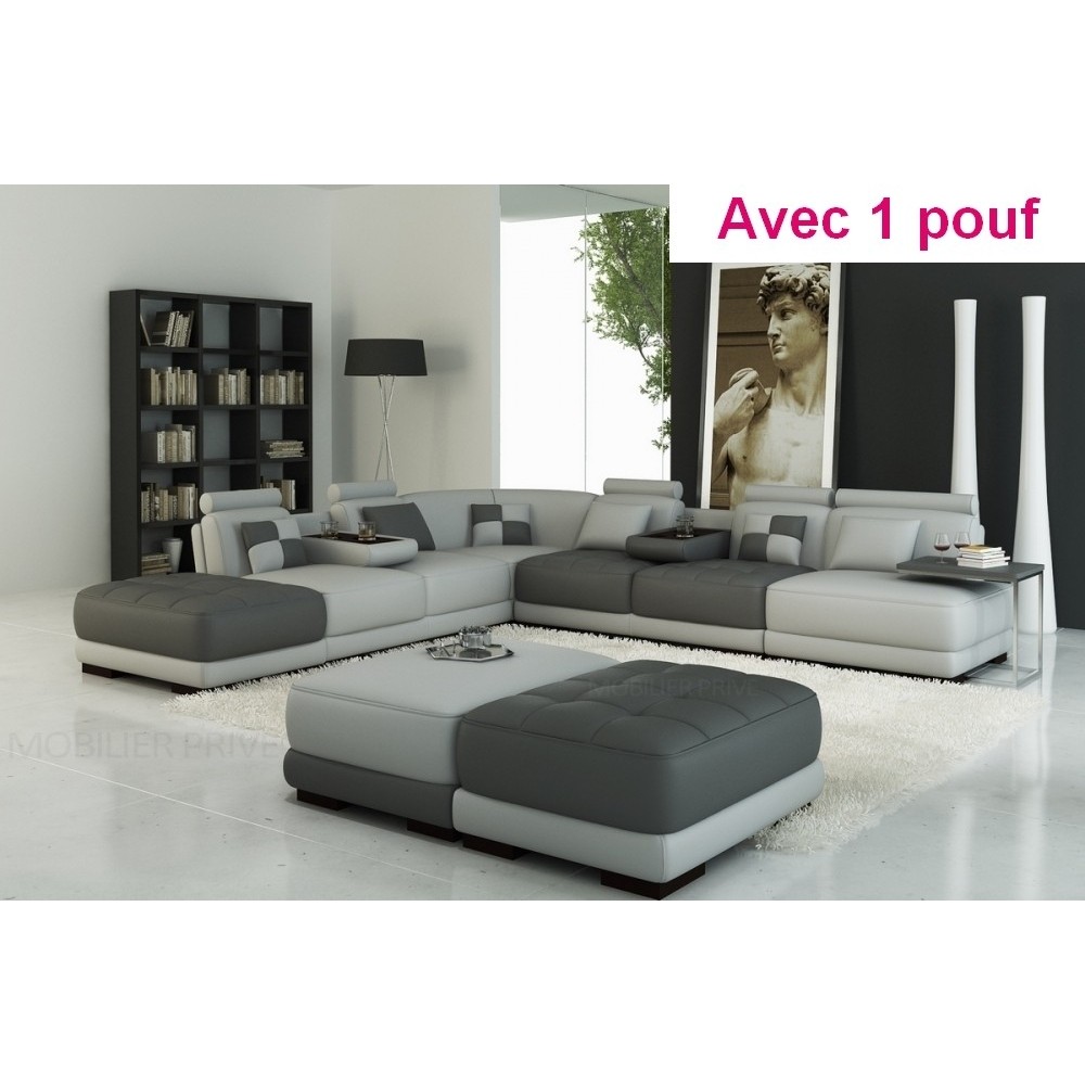 Canapé d'angle en cuir italien 7/8 places ELIXIR, gris clair et gris foncé, avec un pouf inclus, angle gauche Canapé d'angle en cuir italien 7/8 places ELIXIR, gris clair et gris foncé, avec un pouf inclus, angle gauche