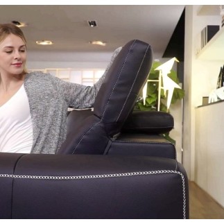 Canapé droit 5 places en cuir de buffle italien de luxe, en option avec un relax électrique gauche, PLAZZA, couleur noir