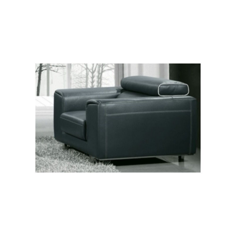 Fauteuil 1 place en cuir italien buffle MILANO, gris foncé avec liseret blanc Fauteuil 1 place en cuir italien buffle MILANO, gris foncé avec liseret blanc