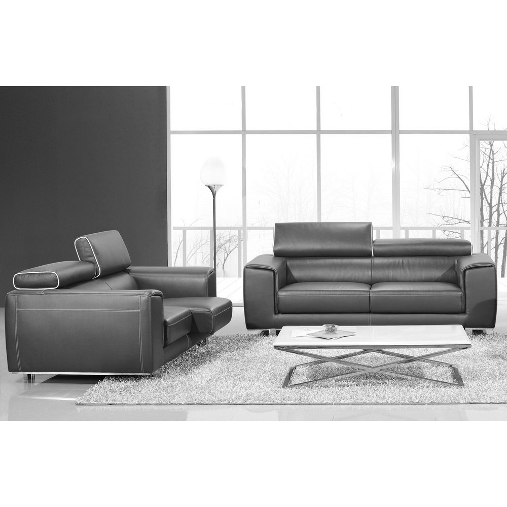 Ensemble Canapé 3 places et 2 places en cuir italien buffle MILANO, noir avec leseret blanc Ensemble Canapé 3 places et 2 places en cuir italien buffle MILANO, noir avec leseret blanc