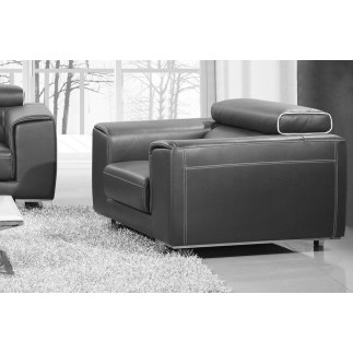 Ensemble Canapé 3 places et 2 places en cuir italien buffle MILANO, noir avec leseret blanc