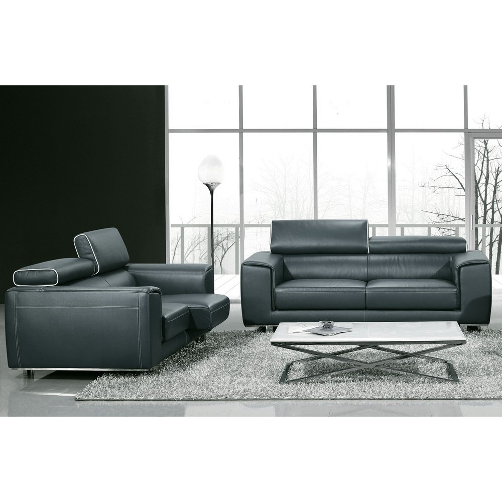 Ensemble Canapé 3 places et 2 places en cuir italien buffle MILANO, gris foncé avec leseret blanc Ensemble Canapé 3 places et 2 places en cuir italien buffle MILANO, gris foncé avec leseret blanc