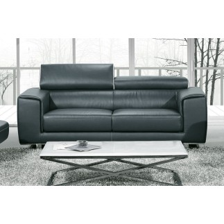 Ensemble Canapé 3 places et 2 places en cuir italien buffle MILANO, gris foncé avec leseret blanc