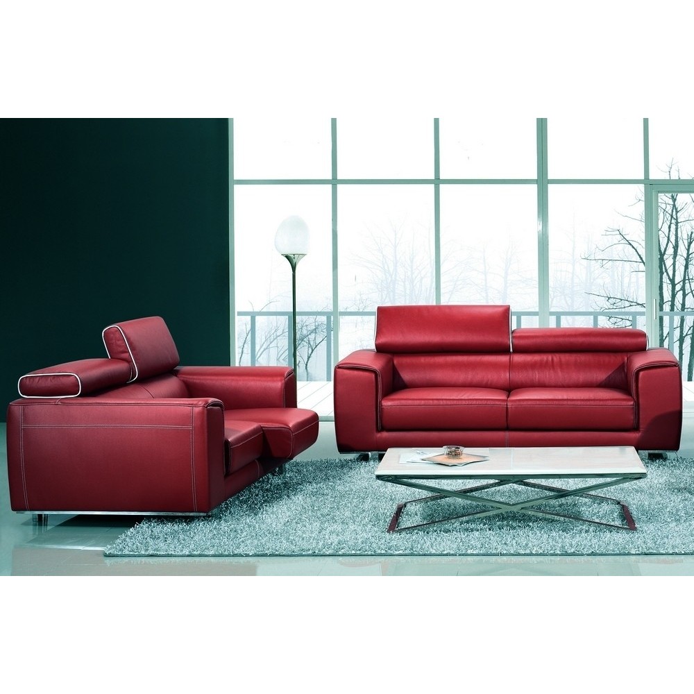 Ensemble Canapé 3 places et 2 places en cuir italien buffle MILANO, bordeaux avec leseret blanc Ensemble Canapé 3 places et 2 places en cuir italien buffle MILANO, bordeaux avec leseret blanc