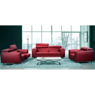 Ensemble Canapé 3 places et 2 places en cuir italien buffle MILANO, bordeaux avec leseret blanc