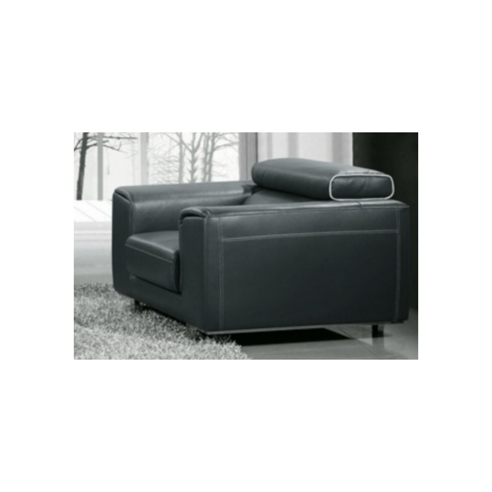 Fauteuil 1 place en cuir italien buffle MILANO, noir avec liseret blanc Fauteuil 1 place en cuir italien buffle MILANO, noir avec liseret blanc