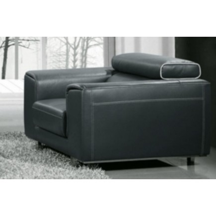 Fauteuil 1 place en cuir italien buffle MILANO, noir avec liseret blanc