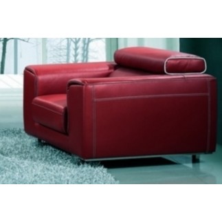 Fauteuil 1 place en cuir italien buffle MILANO, bordeaux avec liseret blanc