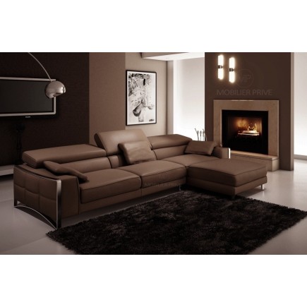Solde de la commande 1x canapé d'angle en cuir italien 5 places suede, chocolat, angle droit, total 2085,00 €