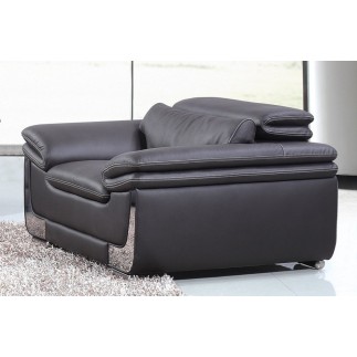 Fauteuil 1 place en cuir italien buffle ITALINA, noir avec surpiqure blanche