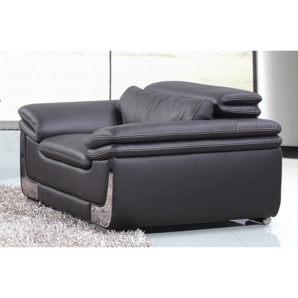 Fauteuil 1 place en cuir italien buffle ITALINA, noir avec surpiqure blanche