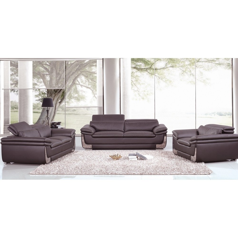 Ensemble Canapé 3 places et 2 places et fauteuil 1 place en cuir italien buffle ITALINA, chocolat avec surpiqure blanche Ensemble Canapé 3 places et 2 places et fauteuil 1 place en cuir italien buffle ITALINA, chocolat avec surpiqure blanche