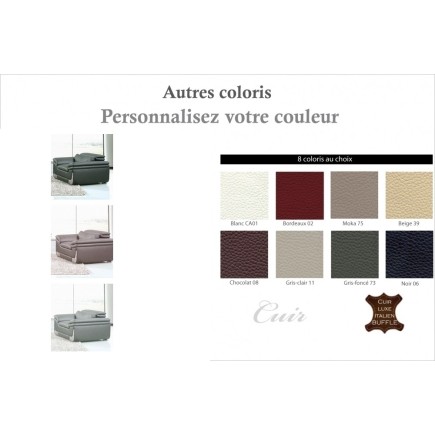 Fauteuil 1 place en cuir italien buffle ITALINA, couleurs personnalisées avec surpiqure