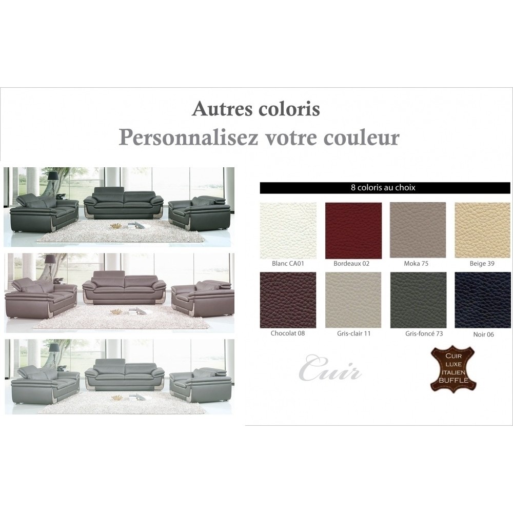 Ensemble Canapé 3 places et 2 places et fauteuil 1 place en cuir italien buffle ITALINA, couleurs personnalisées avec surpiqure, Ensemble Canapé 3 places et 2 places et fauteuil 1 place en cuir italien buffle ITALINA, couleurs personnalisées avec surpiqure,