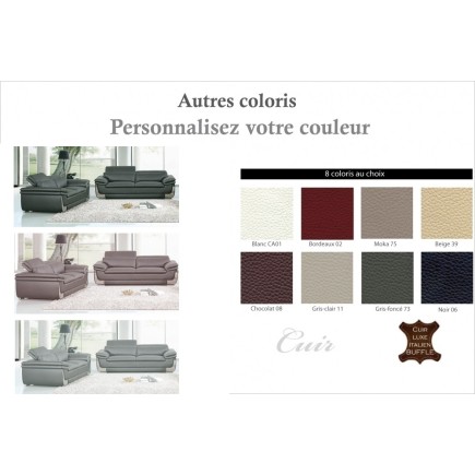 Ensemble Canapé 3 places et 2 places en cuir italien buffle ITALINA, couleurs personnalisées avec surpiqure