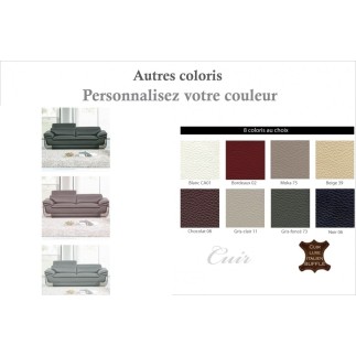 Canapé 3 places en cuir italien buffle ITALINA, couleurs personnalisées avec surpiqure