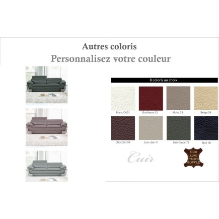 Canapé 3 places en cuir italien buffle ITALINA, couleurs personnalisées avec surpiqure
