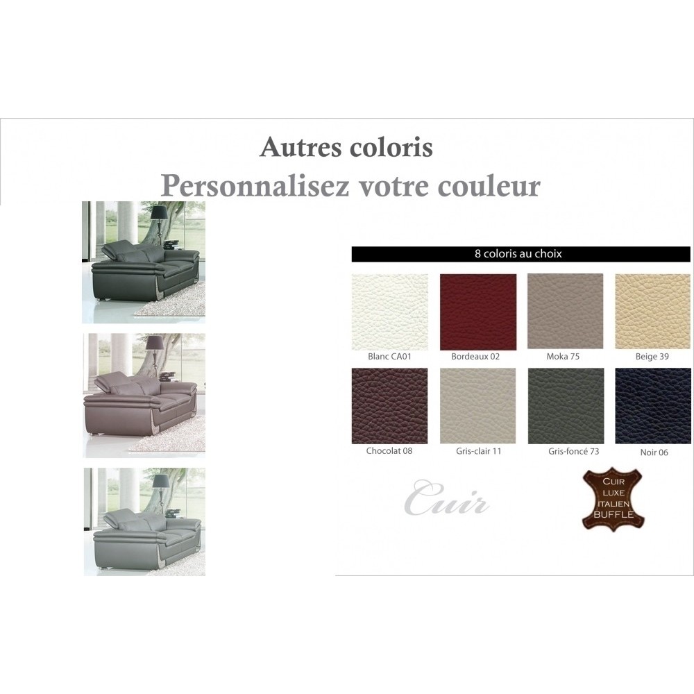 Canapé 2 places en cuir italien buffle ITALINA, couleurs personnalisées avec surpiqure, Autres couleurs