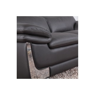 Ensemble Canapé 3 places et 2 places et fauteuil 1 place en cuir italien buffle ITALINA, noir avec surpiqure blanche