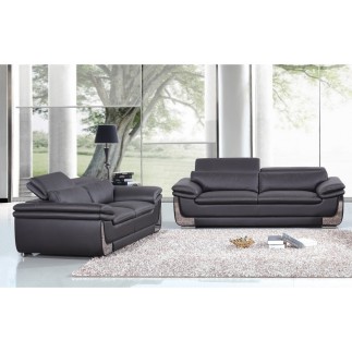 Ensemble Canapé 3 places et 2 places en cuir italien buffle ITALINA, noir avec surpiqure blanche