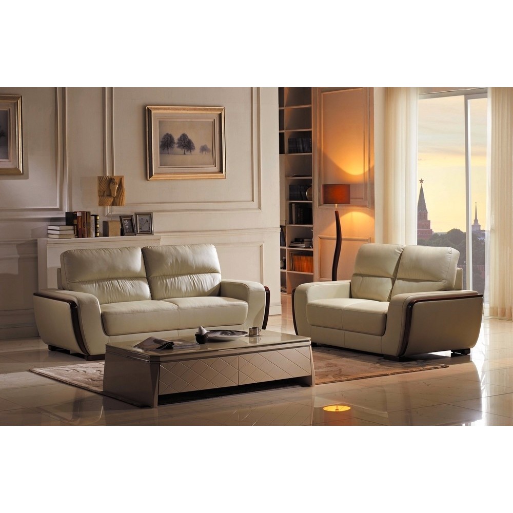 Ensemble Canapé 3 places et 2 places en cuir italien buffle RAVENA, beige Ensemble Canapé 3 places et 2 places en cuir italien buffle RAVENA, beige