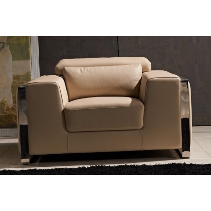 fauteuil 1 place en cuir italien buffle LUXY, beige
