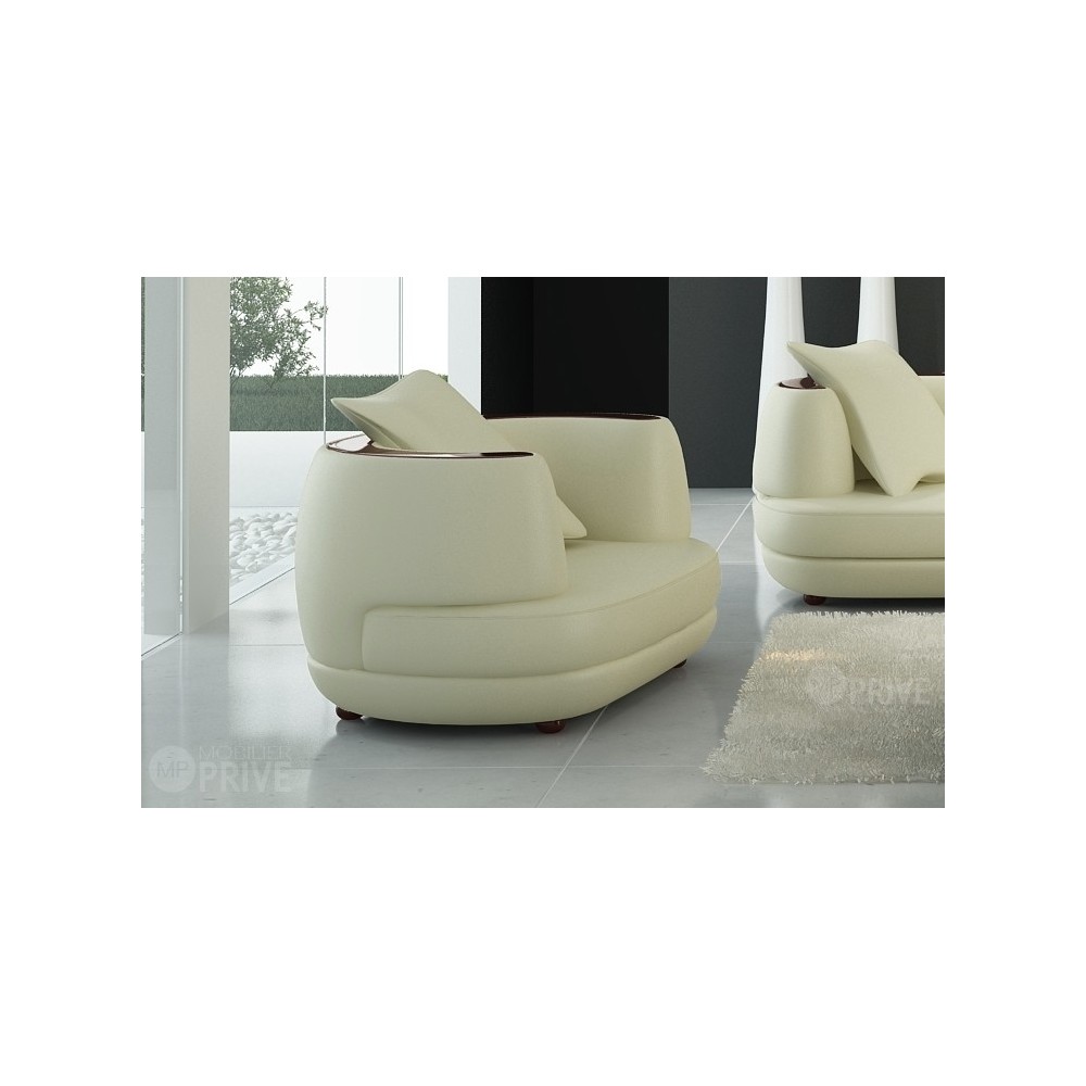 Fauteuil 1 place en cuir italien RICHMOND, écru Fauteuil 1 place en cuir italien RICHMOND, écru