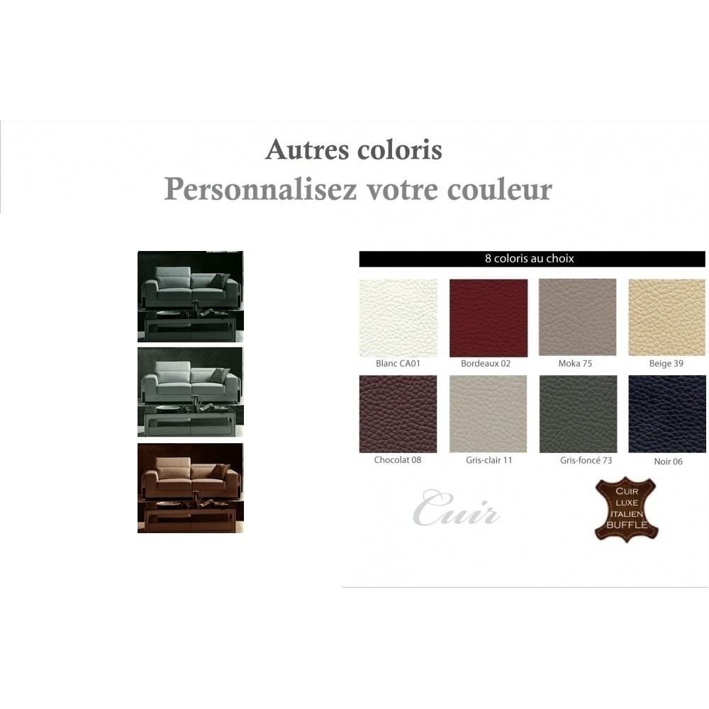 Canapé 2 places en cuir italien buffle LUXY, couleur personnalisée Canapé 2 places en cuir italien buffle LUXY, couleur personnalisée