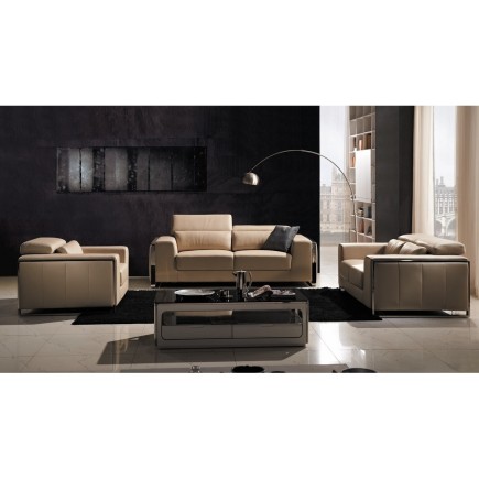 Ensemble Canapé 3 places et 2 places et fauteuil 1 place en cuir italien buffle LUXY, beige