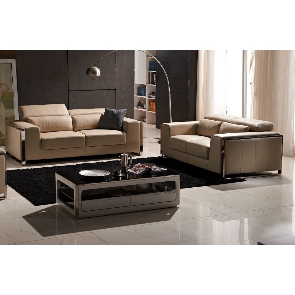 Ensemble Canapé 3 places et 2 places en cuir italien buffle LUXY, beige Ensemble Canapé 3 places et 2 places en cuir italien buffle LUXY, beige