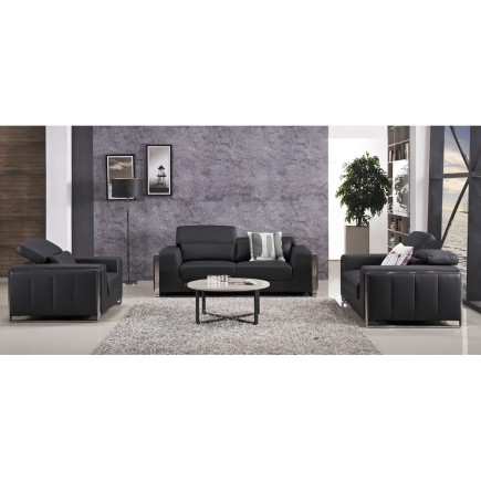 Ensemble Canapé 3 places et 2 places et fauteuil 1 place en cuir italien buffle LUXY, noir