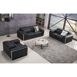 Ensemble Canapé 3 places et 2 places et fauteuil 1 place en cuir italien buffle LUXY, noir