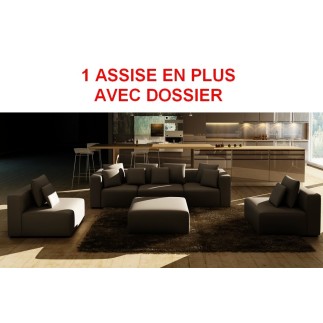 Canapé modulable COMBINO CUIR PRESTIGE LUXE avec UNE ASSISE EN PLUS, sur mesure personnalisé sur demande du client, NOIR
