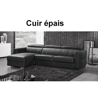 Canapé d'angle convertible en cuir EPAIS de buffle italien de luxe 5 places ANTHONY, NOIR, angle gauche. Commande personnalisée