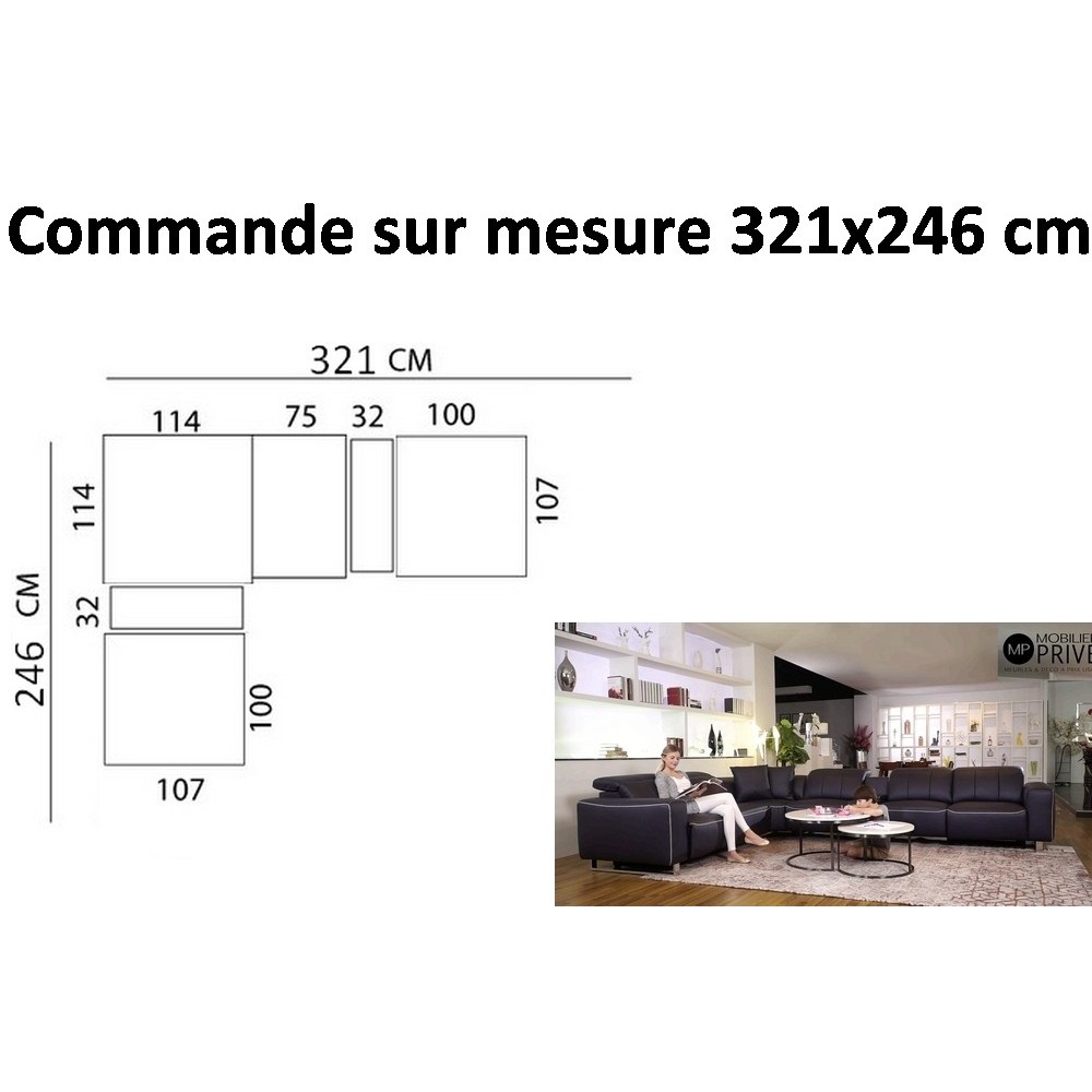- Canapé d'angle relax FABRICATION SPECIALE PERSONNALISEE SUR MESURE en cuir de buffle italien de luxe avec 2 relax électriques,