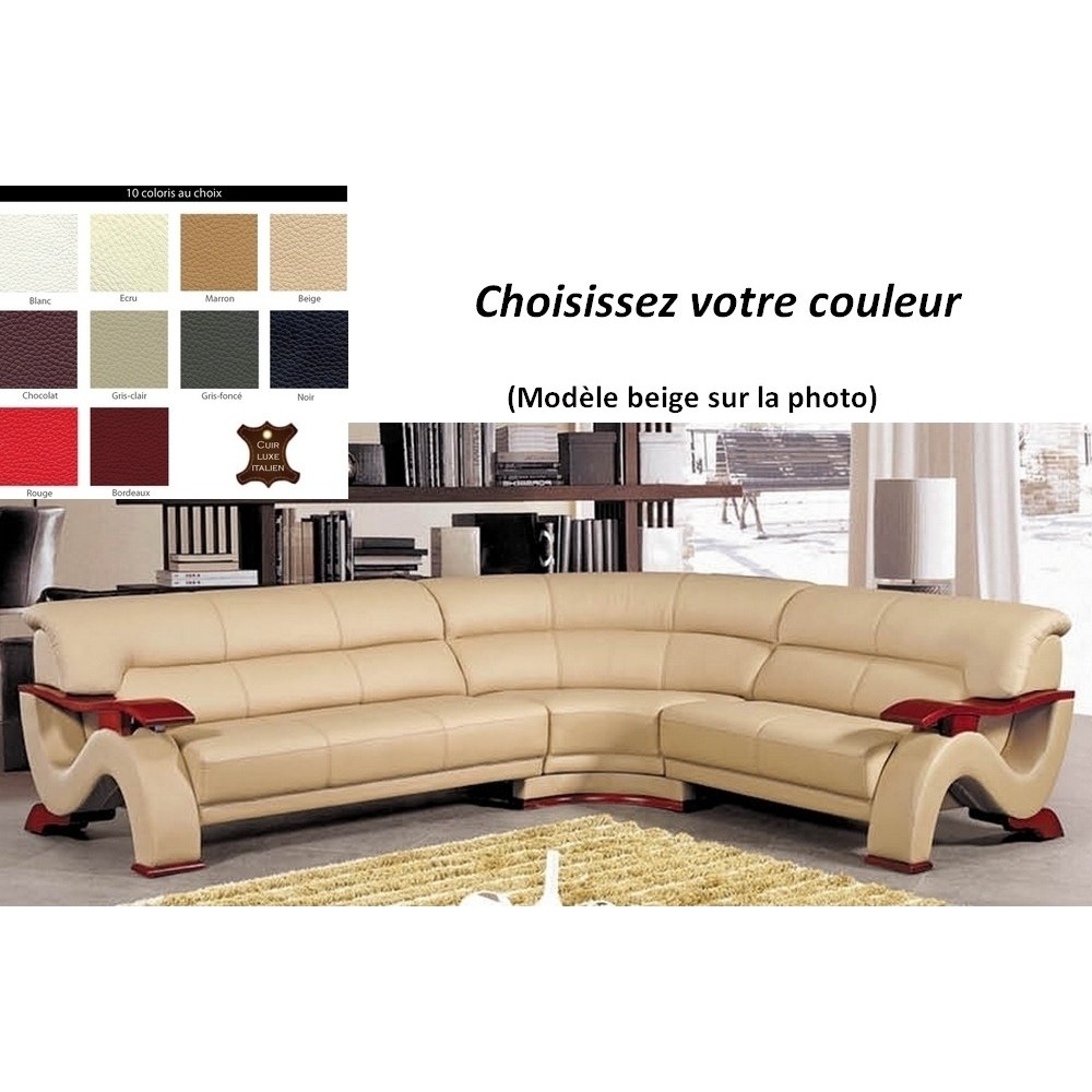 Canapé d'angle PIANA en cuir Prestige haut de gamme italien, Casanoti, BEIGE, angle droit vu de face, Personnalisé