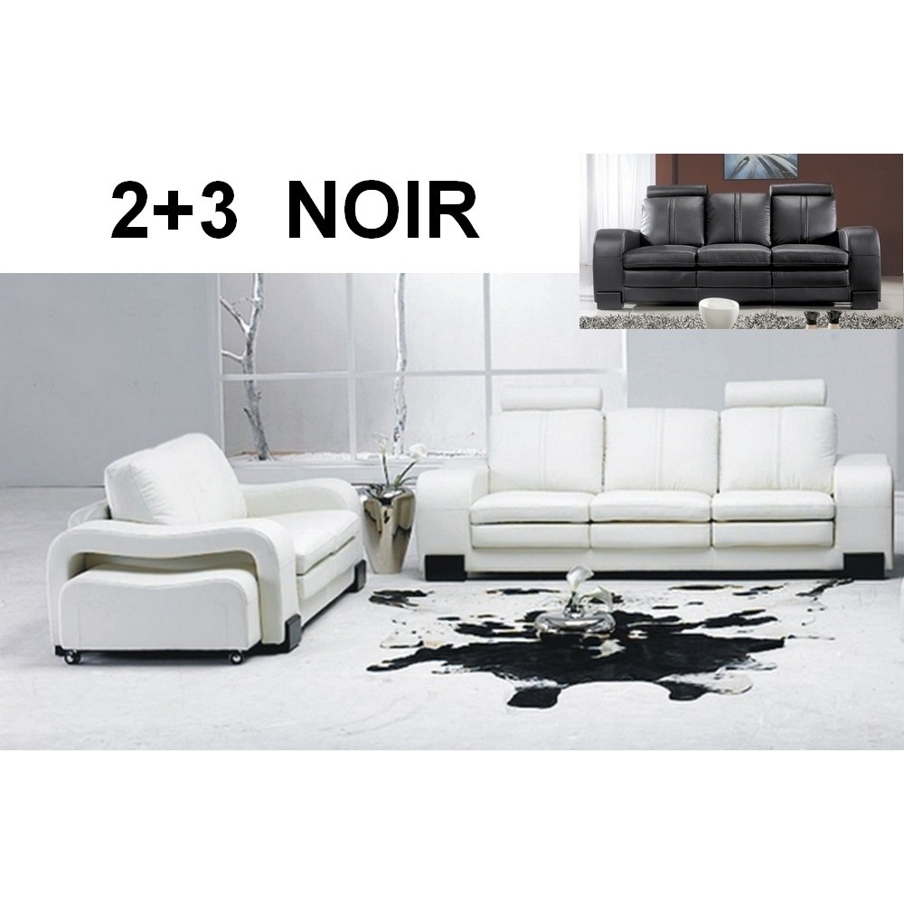 Ensemble de 2 canapés RELAXO: 3 places et 2 places cuir Prestige haut De gamme italien vachette Vénésetti : NOIR - Vénésetti,