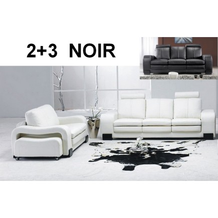 Ensemble de 2 canapés RELAXO: 3 places et 2 places cuir Prestige haut De gamme italien vachette Vénésetti : NOIR - Vénésetti,