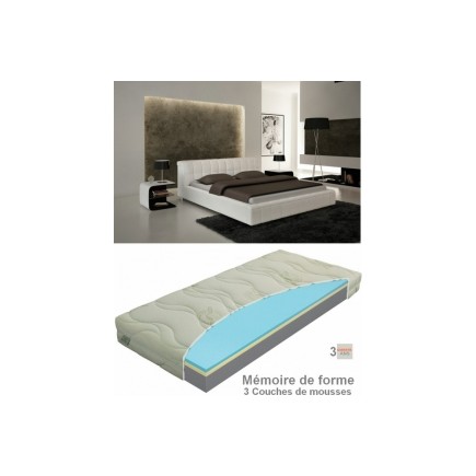 1er paiement commande MJAR02131923 Lit contemporain design en cuir italien de luxe smiley, blanc, 160x200, Matelas polargel memo